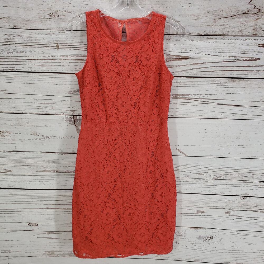 J.CREW Red  Orange Lace Sleeveless Keyhole Back Sheath Dress Size 0